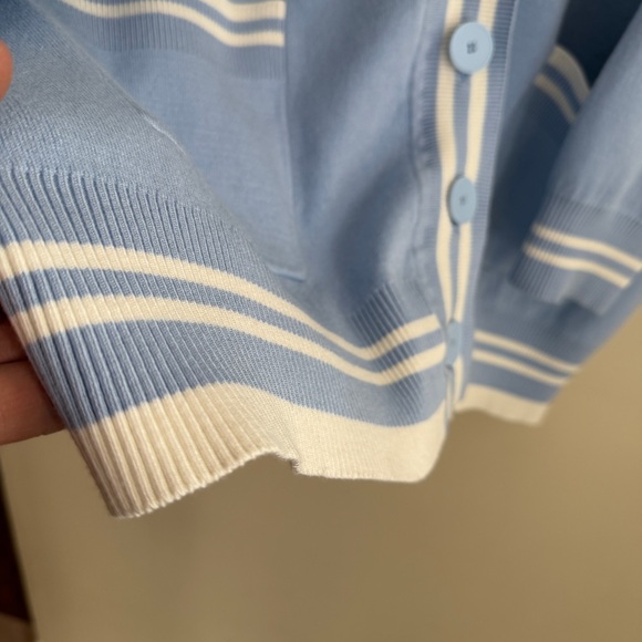 Sandro Paris Opera ‘LOVE’ Varsity Light Blue Cardigan Sweater - Picture 6 of 16